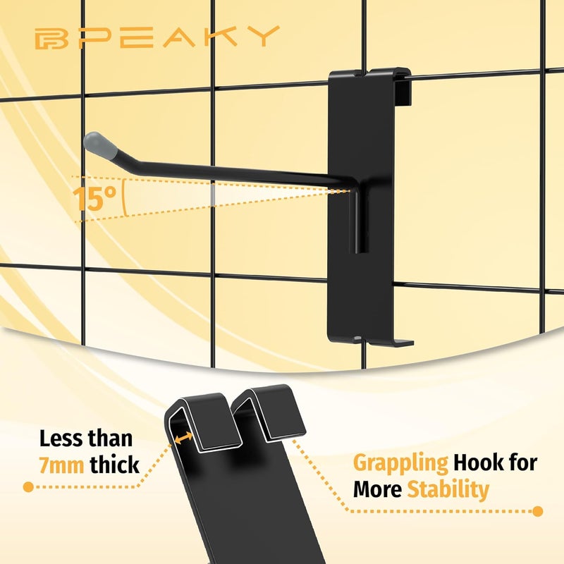 BFPeaky Gridwall Hooks 4 Inch, Black, 50PC, Grid Wall Hooks for Gird Wall Panels Display - Image 3